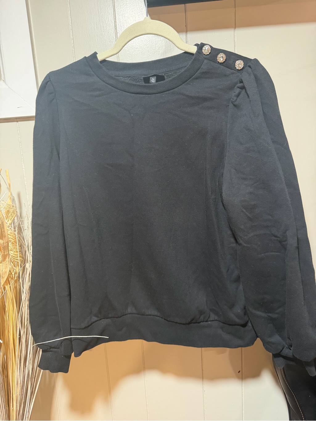 Who What Wear Black Sweatshirt With Decorative Shoulder Buttons